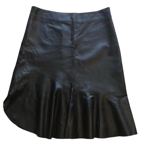 VIVIENNE TAM Leather Asymmetric Hem Skirt w Embossed Buddha Detail S / M - Picture 3 of 9